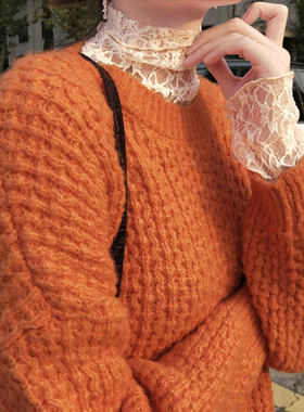 速发新品基本感装堆内领打底衫长袖蕾丝网纱堆搭性款很仙缕空衫