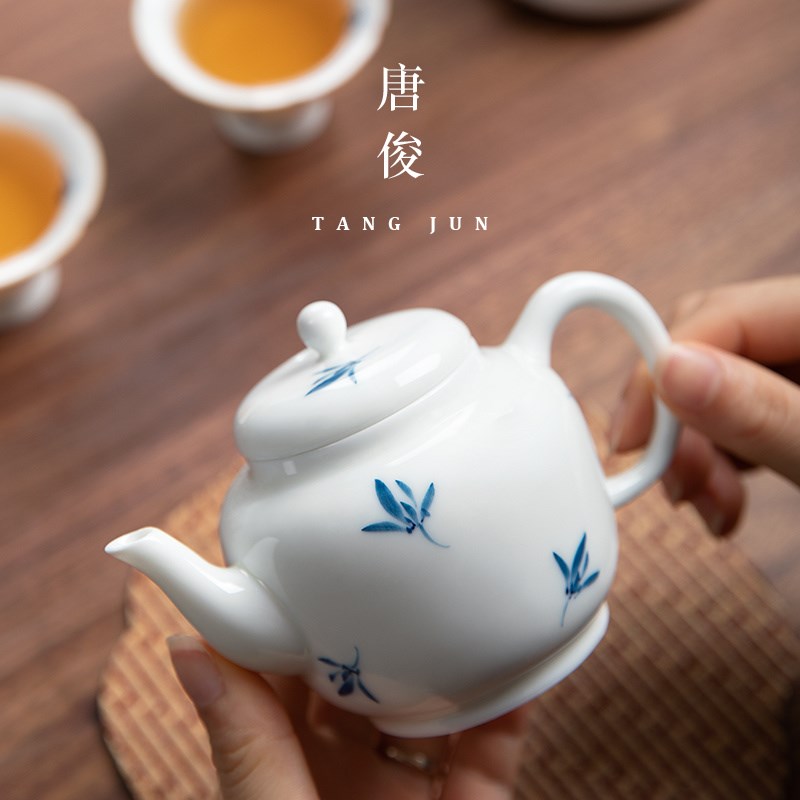 速发陶瓷茶壶单个小泡茶壶中式茶具家用景德镇手绘兰花沏茶德化白