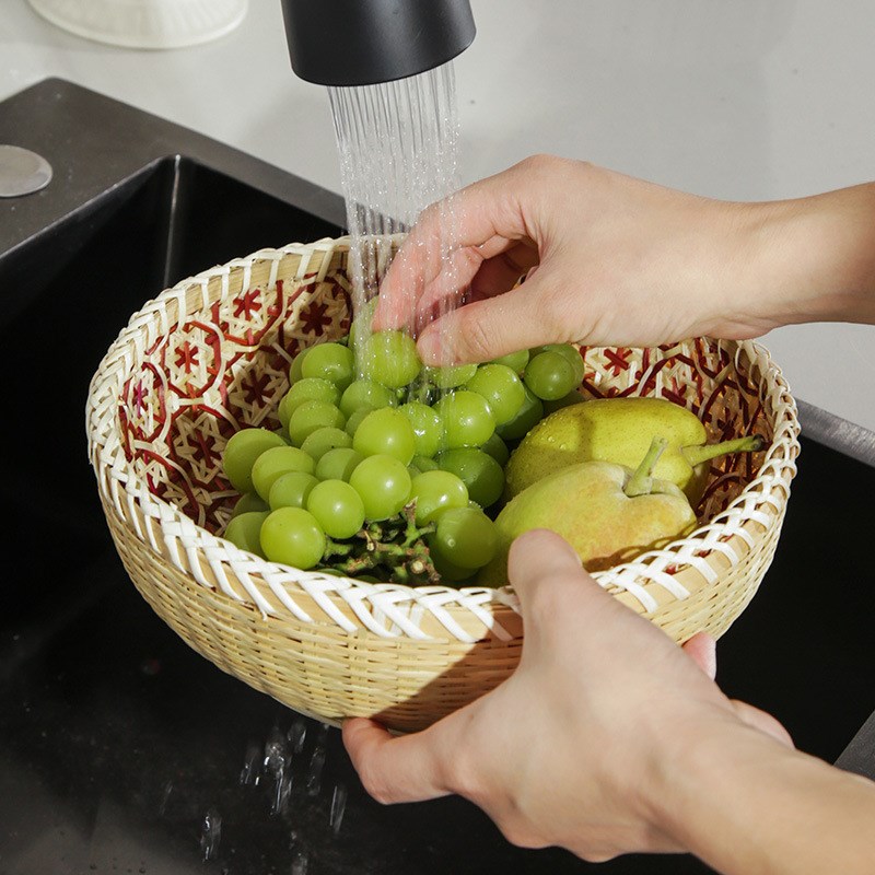 速发编织馒头果竹编藤编收家筐水筐篮厨房纳用沥水菜篮子竹果盘馍