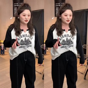 速发00斤码大遮肚子装秋装新款洋气长秋t恤上衣打底衫内搭袖冬