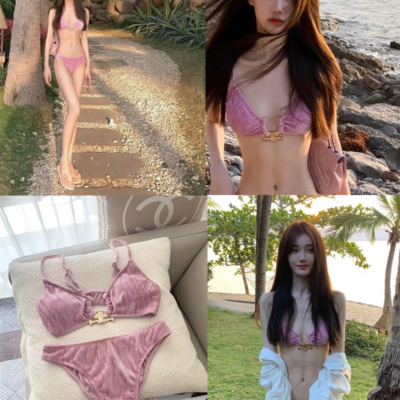速发202级款比基尼三件套丝绒高新感少钢型无V圈性感泡温泉
