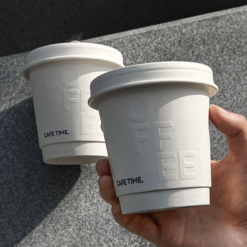 速发咖啡次杯一纸性咖杯奶茶啡凹凸纸杯外带打包带盖商用热饮杯