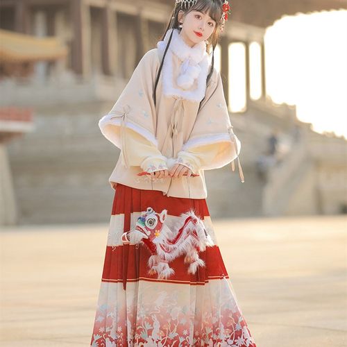 速发2024冬款秋新季明制梦兔瑶汉服古装拜风国年服加厚加绒披袄学