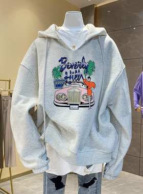 速发春秋新款韩版薄款灰色连帽薄款长袖衣卫bf慵懒风宽松潮