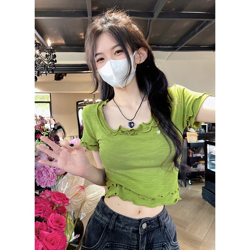 速发薄荷风波曼穿搭绿色t恤夏季设计感小众上致短款甜辣妹别衣
