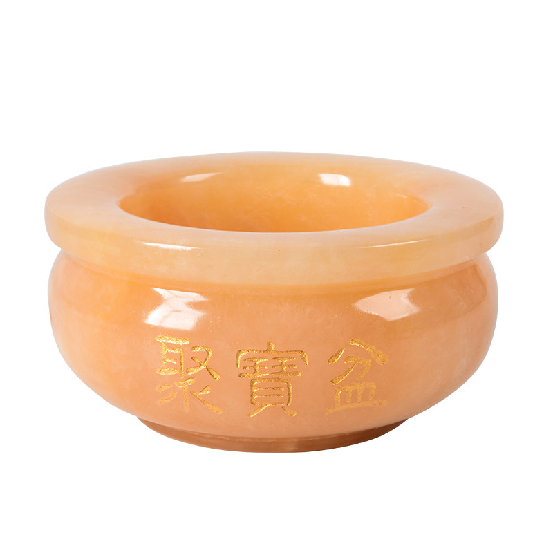 小众高货大小号天然米黄玉元宝聚宝盆摆件 招财聚财转运客厅家居