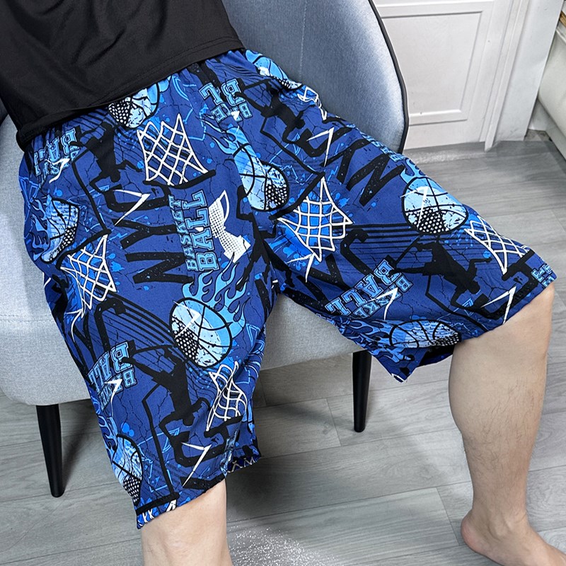 速发夏天男士人造棉睡裤夏季薄绸棉款家居短裤码大加沙滩宽松大裤