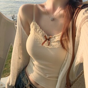 速发绝美小吊带设搭带胸垫白色蕾丝背心外穿内计感小众纯欲bm上衣