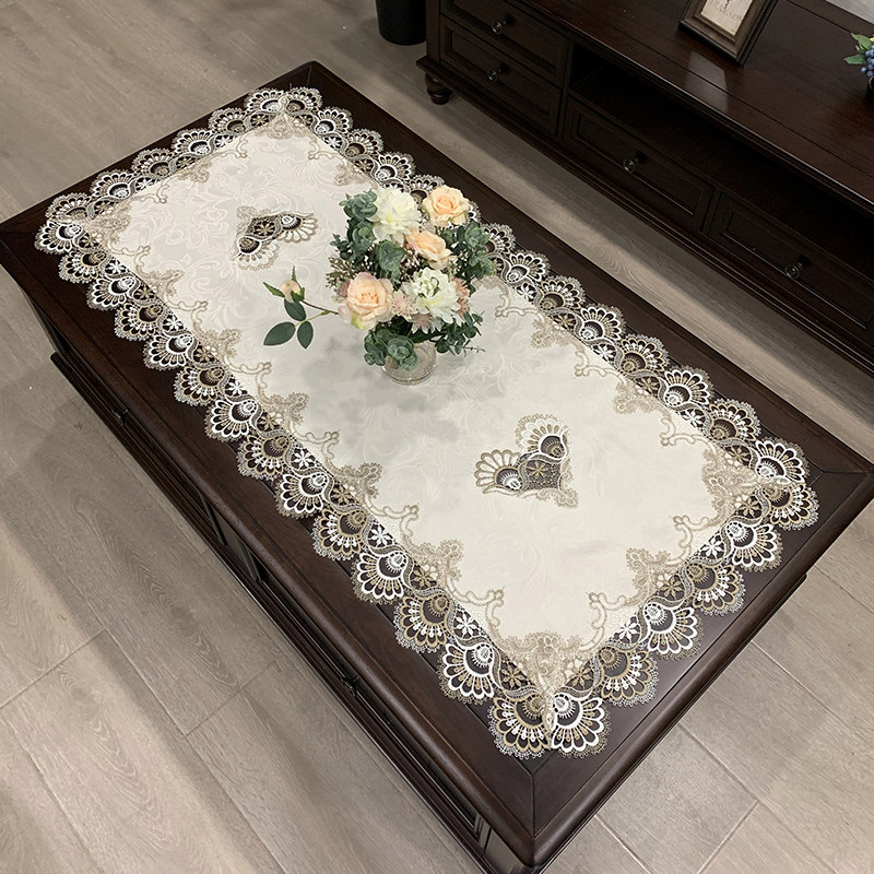 速发欧式茶几桌布长方形客厅茶几垫白色蕾丝餐园布桌垫田艺小桌布