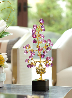 速发水晶紫葡萄摆件客财招视柜入户玄关办公室轻奢电厅树创意装饰