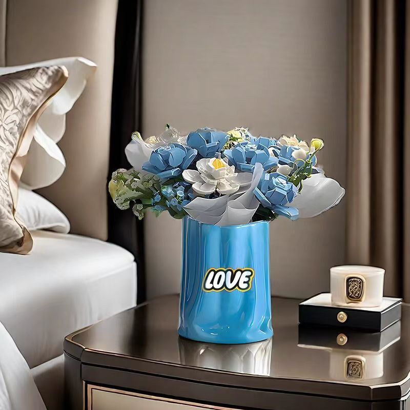 速发花束花瓶积木lego褶皱摆件is客厅玫瑰花玄关餐桌陶瓷插花器