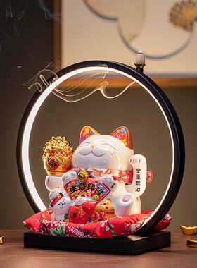 速发摇手招财猫陶桌摆件开业大号店铺收银台家居客厅瓷面礼品自动
