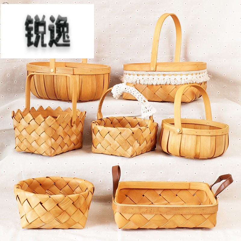 手工编织成品蓝子框子幼儿园野餐水果鸡蛋姜蒜面包藤编竹编收纳筐图片