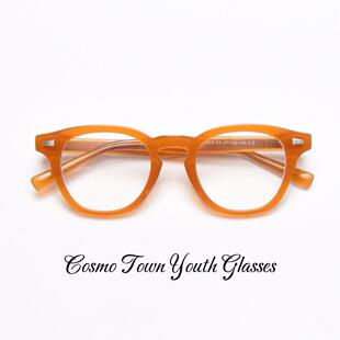 日系复古文艺柳丁手工近视眼镜女可配镜片眼睛框架男波士顿焦糖色