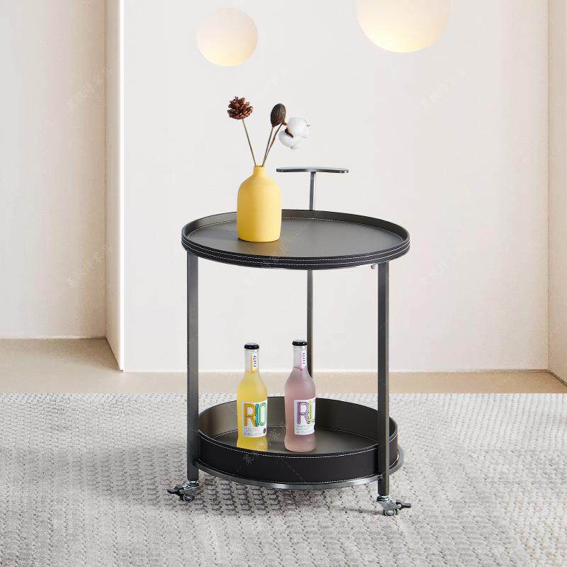 轻奢马鞍皮边几移动沙发茶几角几客厅家用带轮置物架不锈钢小推车