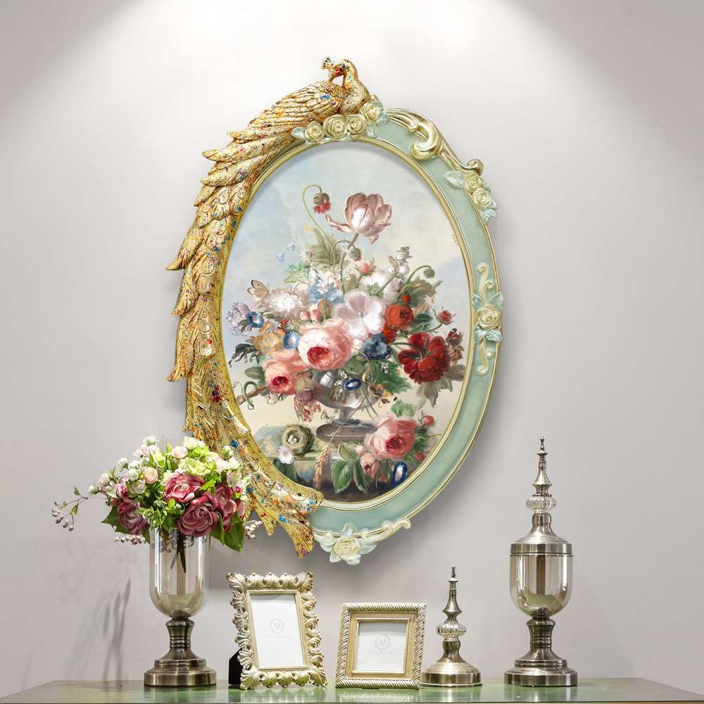 高端奢华孔雀相框 玄关花卉油画客厅装饰画走廊壁画卧室别墅挂画图片