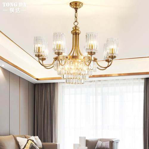 美式轻奢客厅水晶吊灯别墅大厅餐厅卧室全铜吊灯复式楼高端法式灯