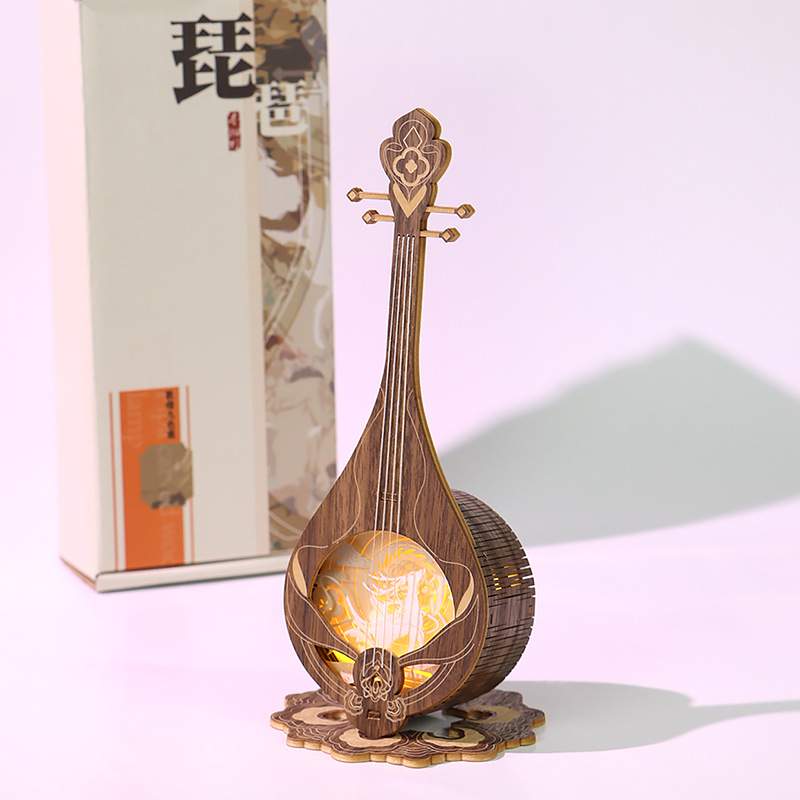 敦煌琵琶木雕灯九色鹿音乐盒多功能3d立体乐器模型夜灯创意礼品