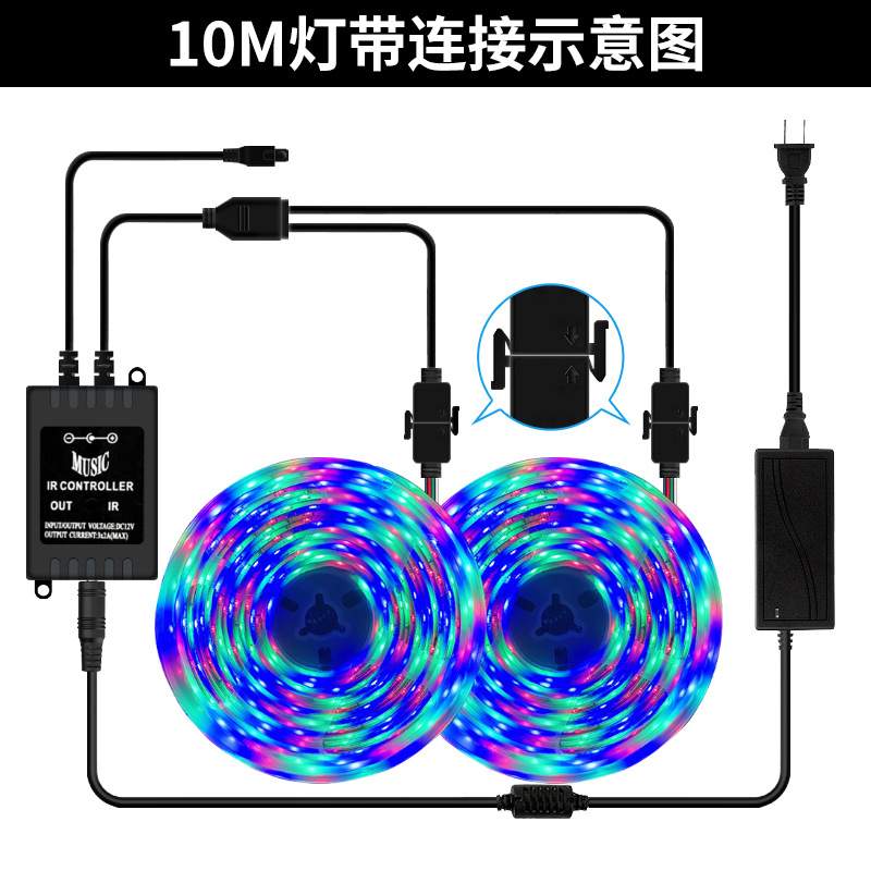 LED2835RGB智能音乐声控软灯条七彩跑马灯20米低压灯带套装