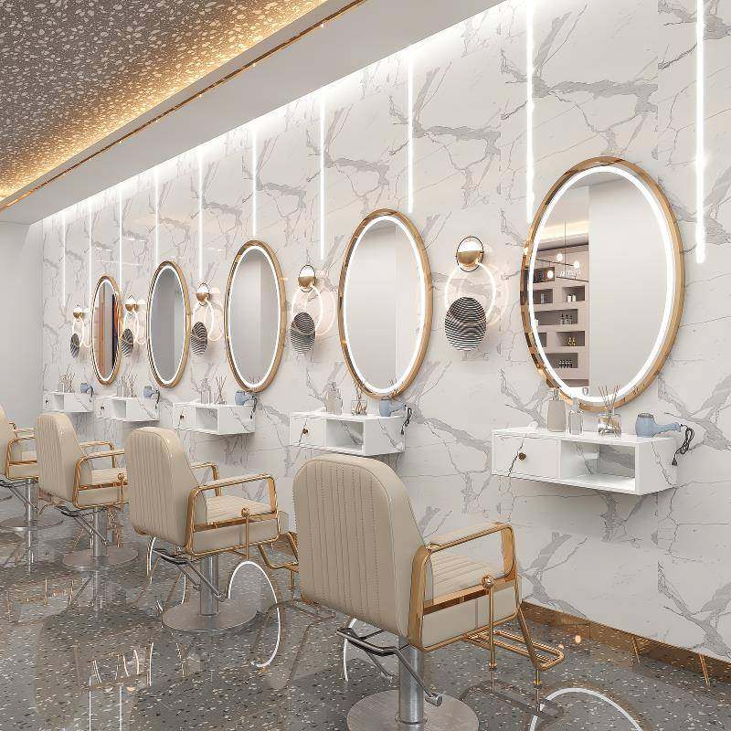 I发4店镜带台圆镜子简理约化妆剪发JA1-1-JS单面挂墙镜美发店灯壁