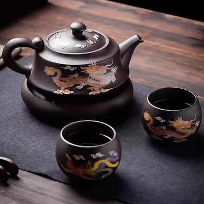 遇热变m色龙凤出水鸟声无品牌/紫砂壶特大号工手单壶大叫容量凤鸣