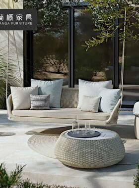 户外绳花园庭院休闲双人秋千外KJN别墅防酒店民宿水室防晒编吊椅