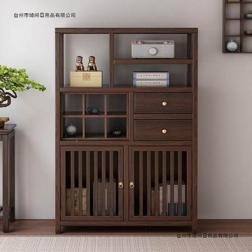 北阳美黑胡桃中实木博古JEQ架新式多宝阁台纳小型收柜全实木餐边