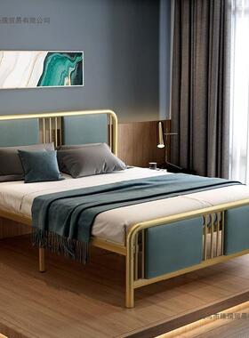 代简约轻奢新中架式铁艺床1.XKV金2米1.8米金色软靠铁床属双现人