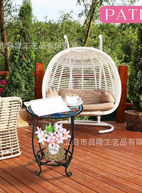 CL64546新款欧式创台意小鸟蝴蝶物圆马赛克铁艺桌子室形外阳花园