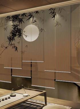 中新式卷帘窗帘卷拉式电升动降客厅F978JSTT茶室软隔断帘屏景风帘