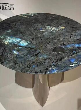 蓝晶翡天然大20935理翠石圆形餐轻奢微石转盘现代桌家用不锈钢奢