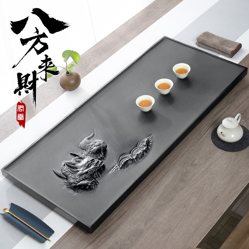 天然乌金石茶盘家用办公2025高档茶台天罗绿整块石头石盘茶海茶具