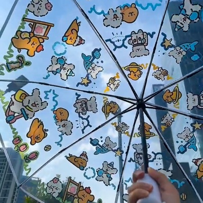 可爱线条小狗透明女晴雨两用伞