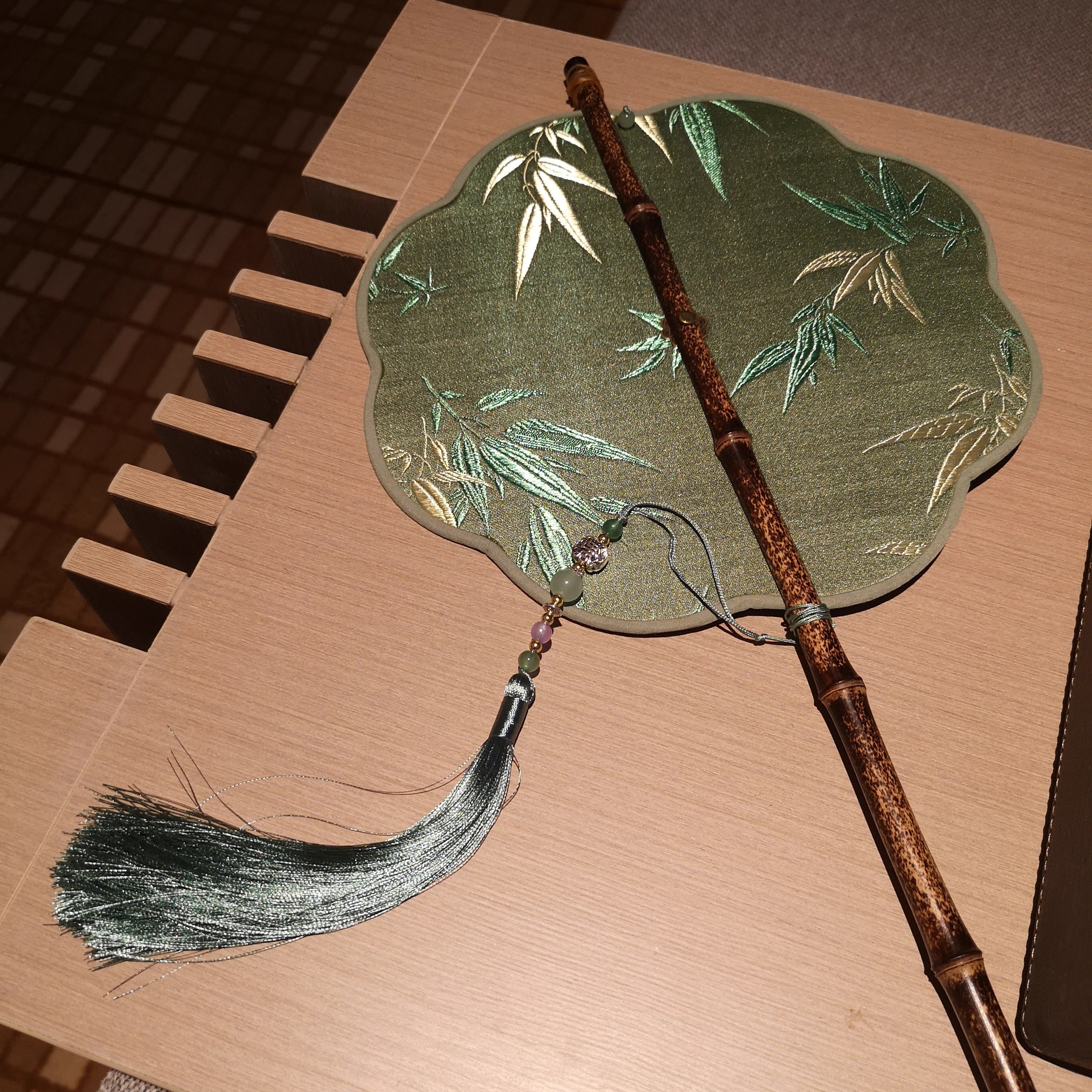 折叠扇子古风印花腰扇汉服团扇中国风长柄流苏可卷曲古典挂腰扇