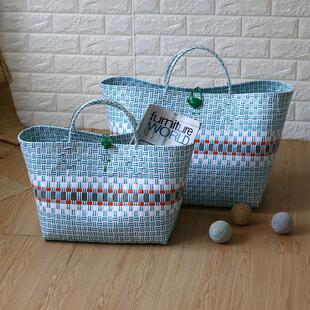 桂味源PP藤编购物篮提手收纳篮手工编织大号买菜篮外出野餐水果篮