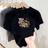 短袖 2026早春新款 极简风正肩夏季 T恤女黑色宽松显瘦百搭上衣潮女