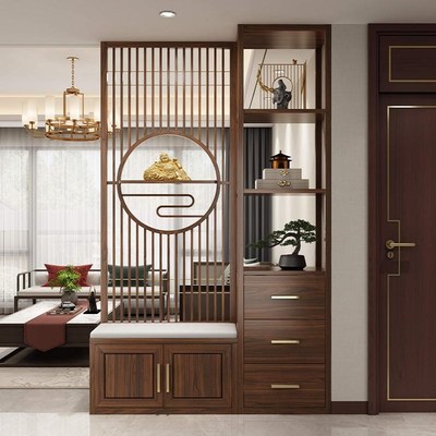 热销屏风隔断客厅入户正对门实木乌金木遮挡格栅家用入门新中式玄