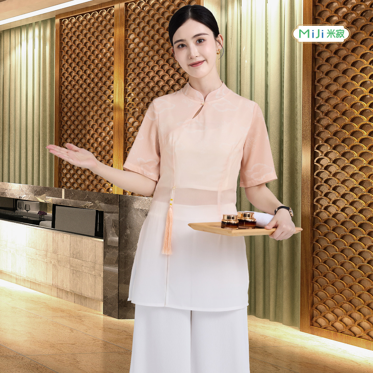 夏季新款足浴店按摩养生SPA前台足疗技师工作服短袖酒店制服套装