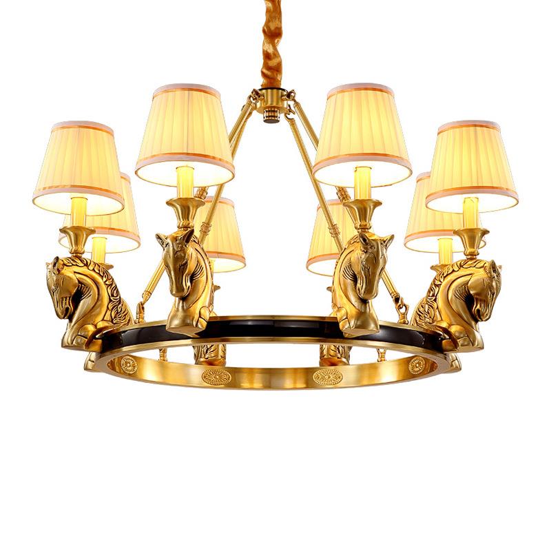 铜3365大气客厅吊灯美式马头吊灯灯室全酒店别墅大厅卧书房吊灯简