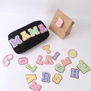 新款电脑绣花标英文字母贴布绣补丁贴服装包包辅料字母贴刺绣布贴