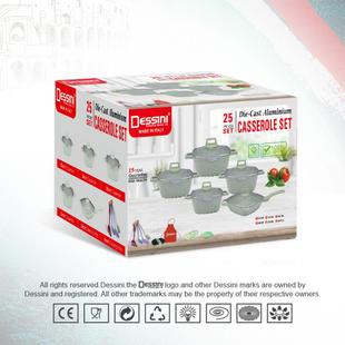 dessini25件套不粘锅方形条纹压铸铝锅麦饭石锅厨房组合锅具套装