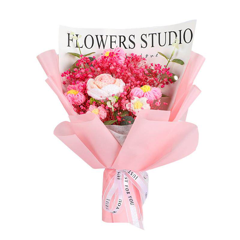 满天星干花玫瑰针织花束毛线手工编织花束成品圣诞情人节礼物