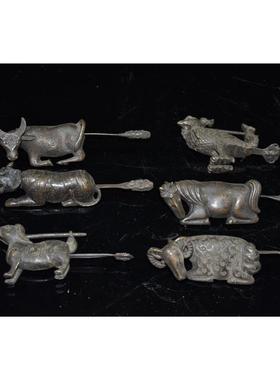 古玩收藏老式横开十二生肖铜锁密码挂锁民俗旧藏民俗老物件古董