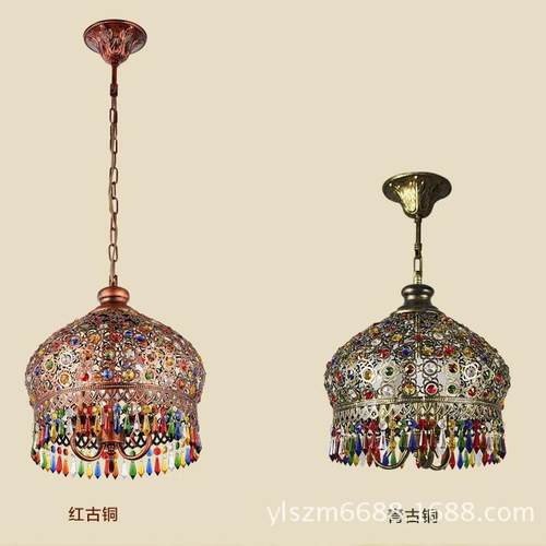漫咖啡小吊东南亚泰式风格彩色水晶吊灯地中海波西米亚餐厅灯