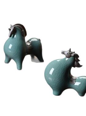 阿政陶瓷唐马摆件小号客厅玄关酒柜桌面装饰品办公桌生肖马摆设纯