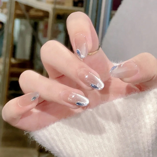 【蓝眼泪】纯手工穿戴甲2025新款孔雀蓝锆石猫眼清冷高级感美甲贴