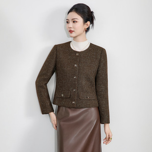 高端复古名媛亮丝编织羊毛粗花呢小香风短外套女秋冬新款上衣