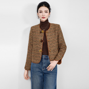 新款秋冬高级感重工彩纱编织羊毛粗花呢小香风外套女复古气质上衣