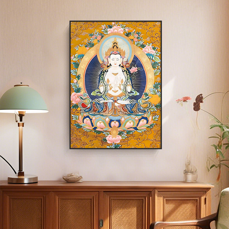 大势至菩萨唐卡壁画普贤菩萨藏传佛像中堂装饰画办公室禅茶室挂画