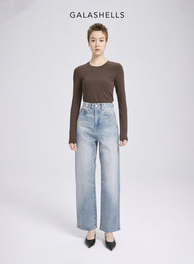 GALASHELLS经年变化轻复古高腰直筒牛仔裤 #0340501-B3